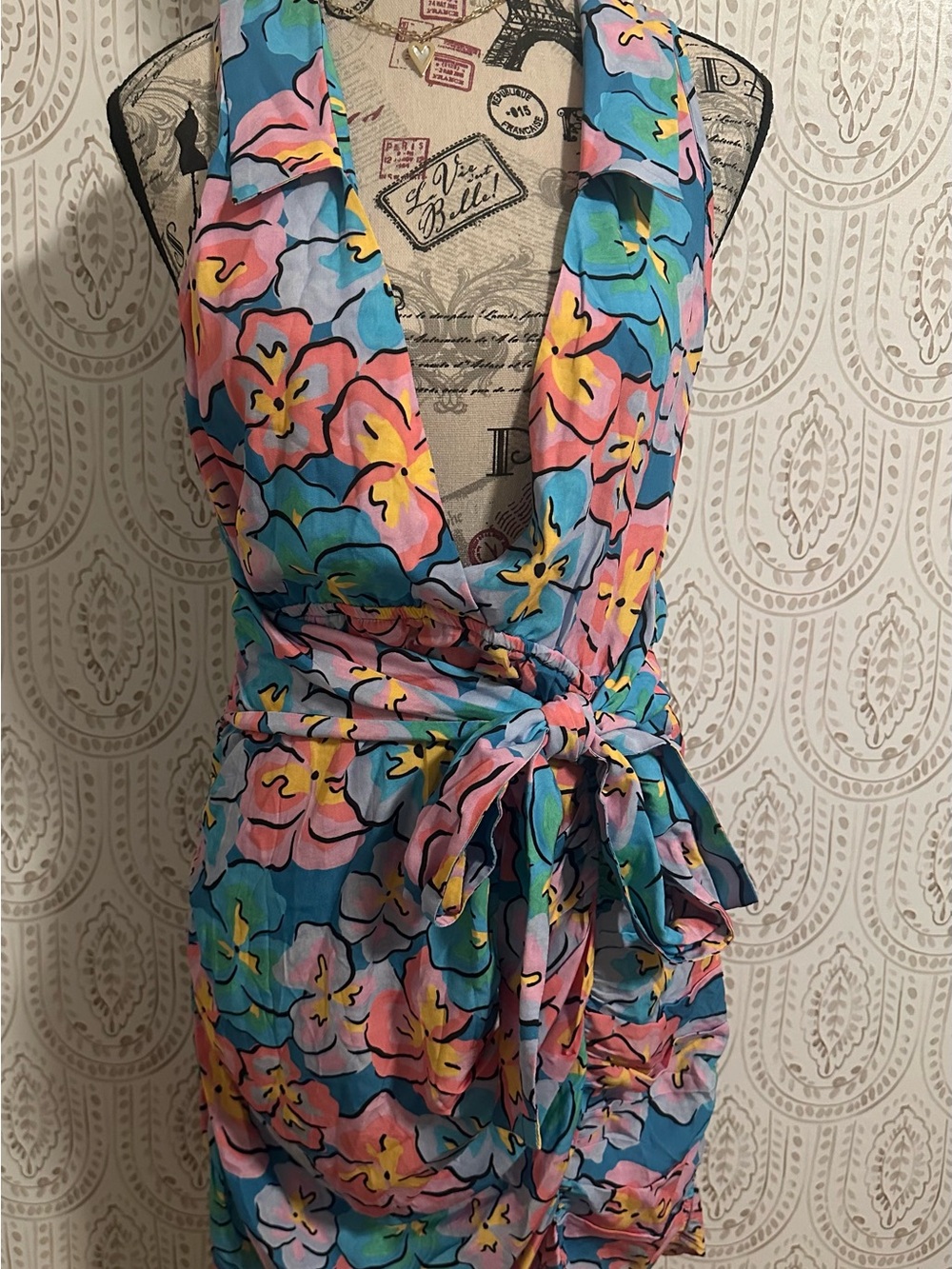 For Love & Lemons Blue Pink Yellow Floral Dress